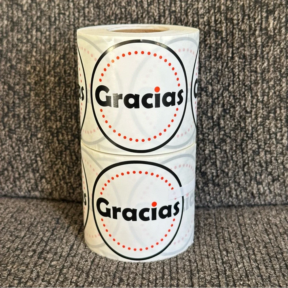2 rolls of Gracias ( Thank You ) Stickers 2in round